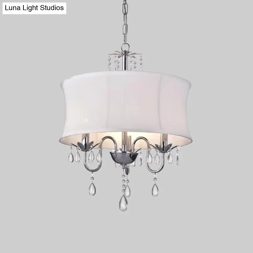 Lámpara de araña redonda blanca contemporánea con gotas de cristal - Lámpara colgante de salón de 3 luces