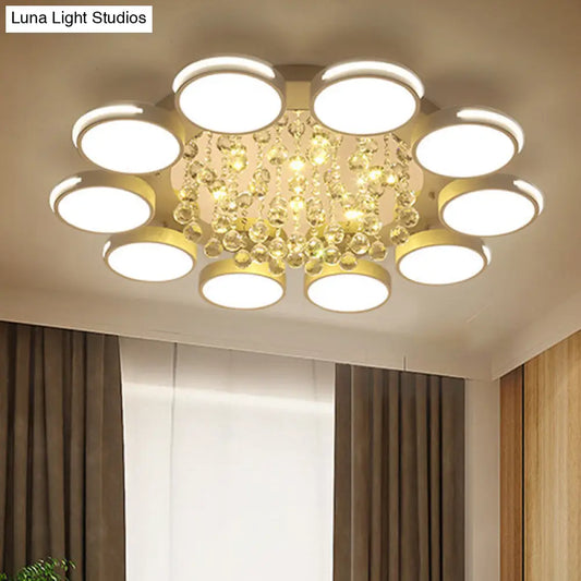 ديكوربايتس™ مصباح سقف LED دائري كريستالي أبيض معاصر - تركيب مسطح مع إضاءة دافئة/بيضاء/ثلاثية الألوان