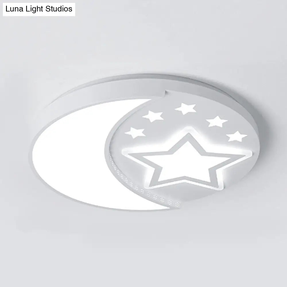DecorBites™ DecorBites™ Contemporary White Study Room Ceiling Lamp with Starry Flush Mount and Crescent Metal Design