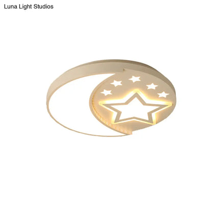 DecorBites™ DecorBites™ Contemporary White Study Room Ceiling Lamp with Starry Flush Mount and Crescent Metal Design