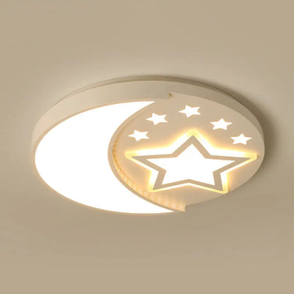 DecorBites™ DecorBites™ Contemporary White Study Room Ceiling Lamp with Starry Flush Mount and Crescent Metal Design
