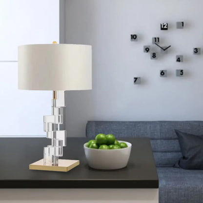 Contemporary White Table Lamp: Straight Sided Shade, Fabric, 1 Head Desk Light