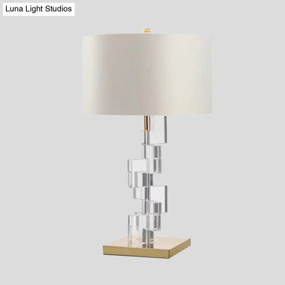Contemporary White Table Lamp: Straight Sided Shade, Fabric, 1 Head Desk Light