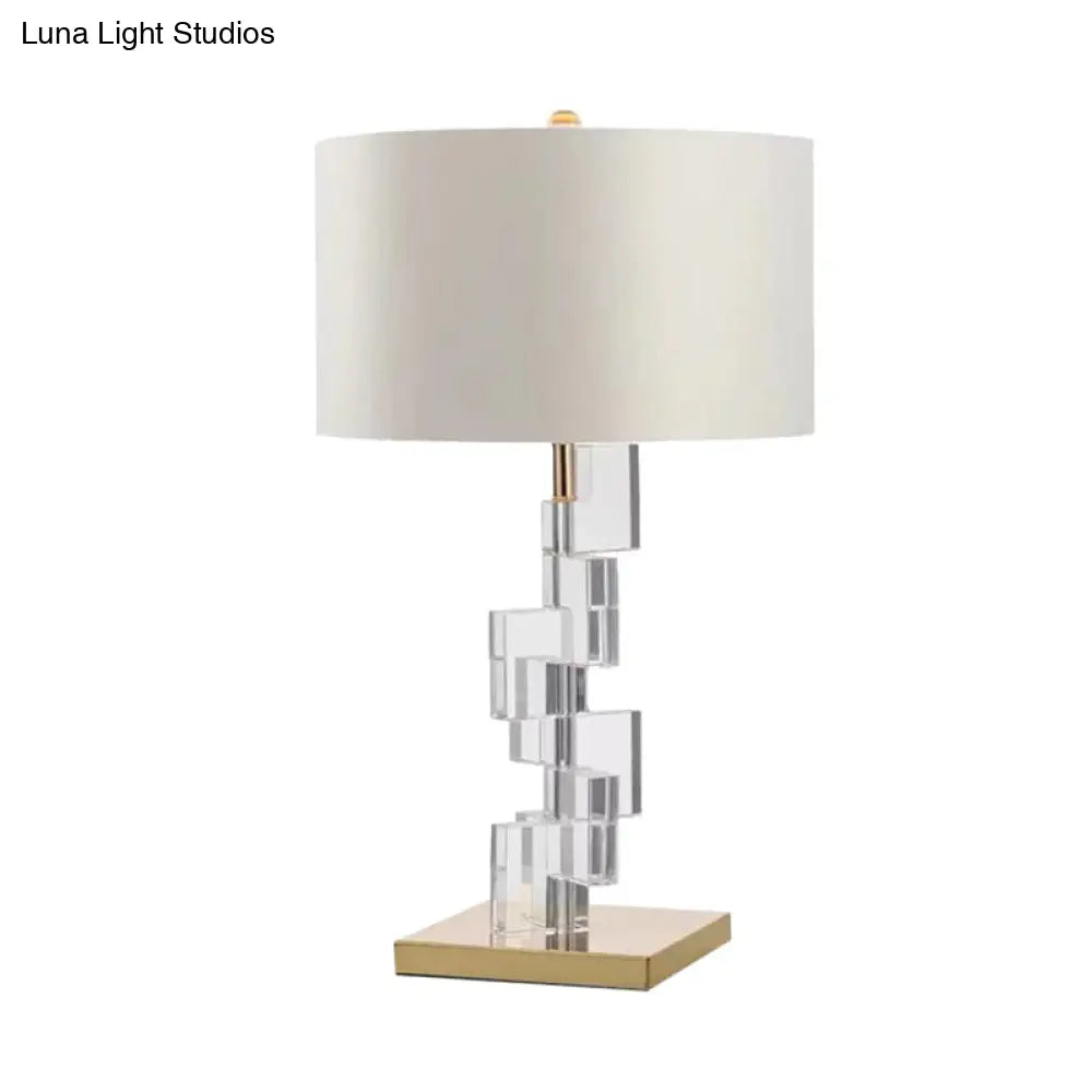 Contemporary White Table Lamp: Straight Sided Shade, Fabric, 1 Head Desk Light