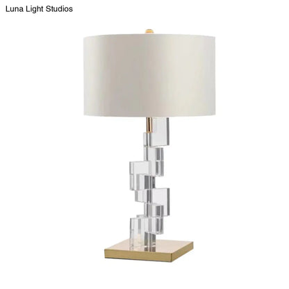 Contemporary White Table Lamp: Straight Sided Shade, Fabric, 1 Head Desk Light