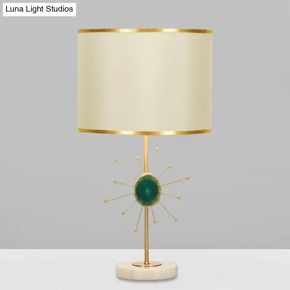 Contemporary White Table Light with Agate Deco and Night Lighting