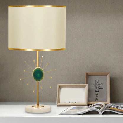 Contemporary White Table Light with Agate Deco and Night Lighting