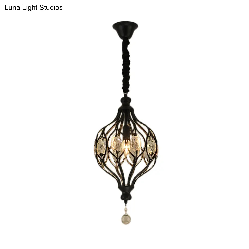 Contemporary Wire Cage Pendant Light with Crystal Accent and Black/Brass Finish