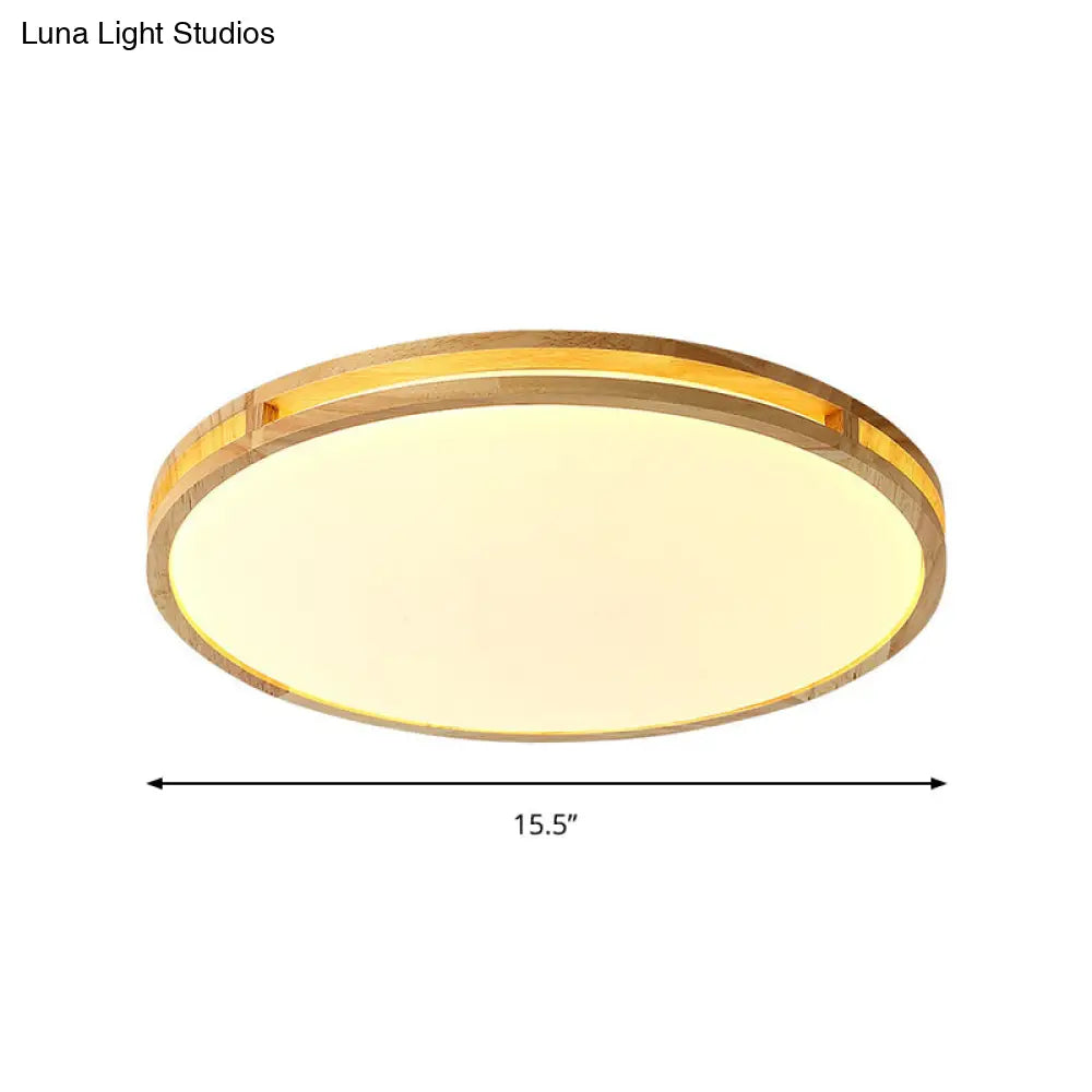 DecorBites™ DecorBites™ Contemporary Wood Beige LED Flush Mount Lamp - 14"/16"/19.5" Dia Circle with Acrylic Diffuser