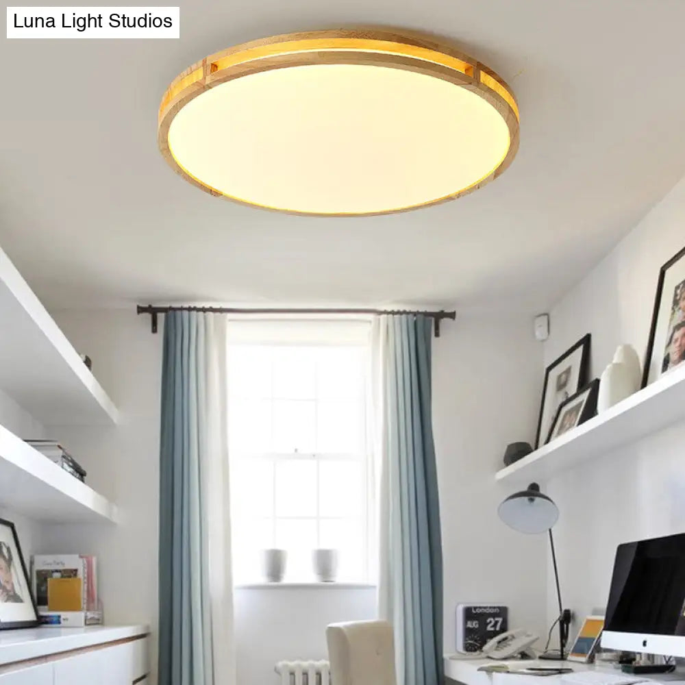 DecorBites™ DecorBites™ Contemporary Wood Beige LED Flush Mount Lamp - 14"/16"/19.5" Dia Circle with Acrylic Diffuser