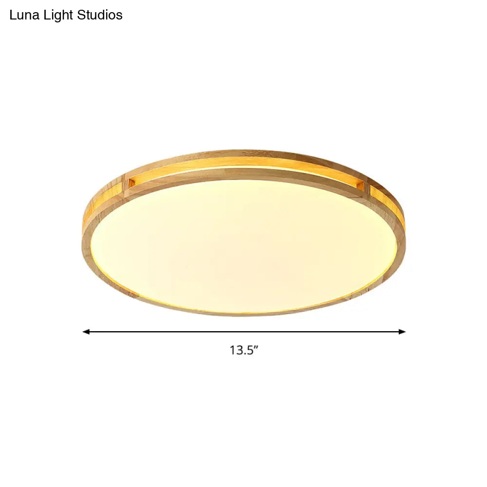 DecorBites™ DecorBites™ Contemporary Wood Beige LED Flush Mount Lamp - 14"/16"/19.5" Dia Circle with Acrylic Diffuser