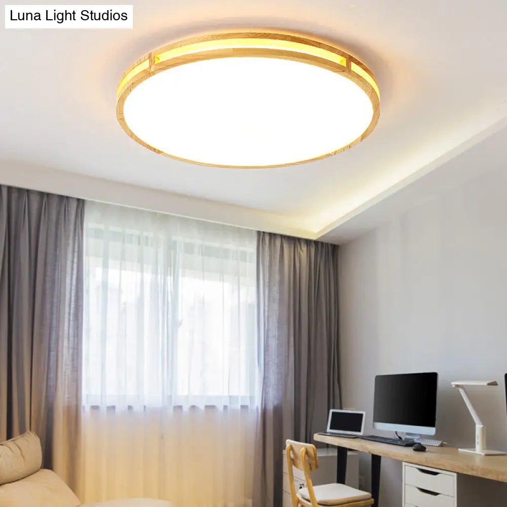 DecorBites™ DecorBites™ Contemporary Wood Beige LED Flush Mount Lamp - 14"/16"/19.5" Dia Circle with Acrylic Diffuser