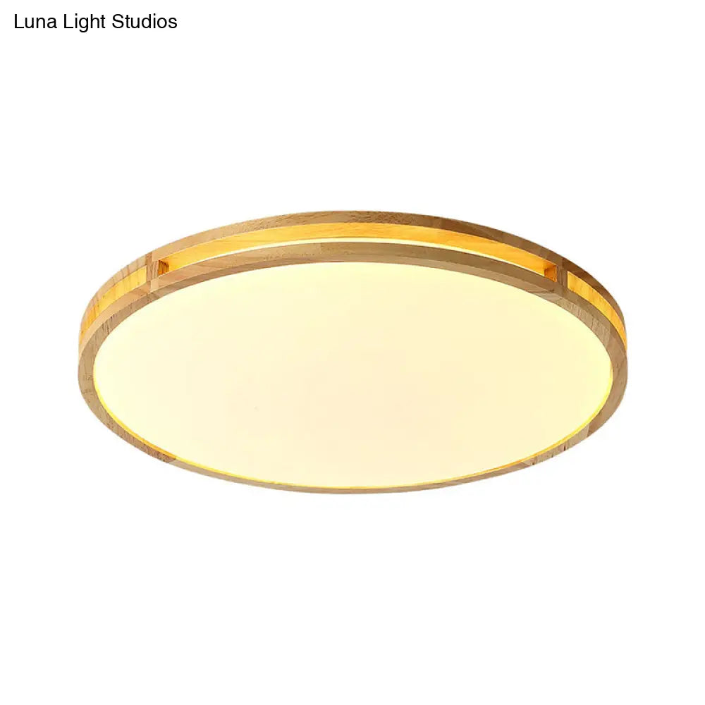 DecorBites™ DecorBites™ Contemporary Wood Beige LED Flush Mount Lamp - 14"/16"/19.5" Dia Circle with Acrylic Diffuser