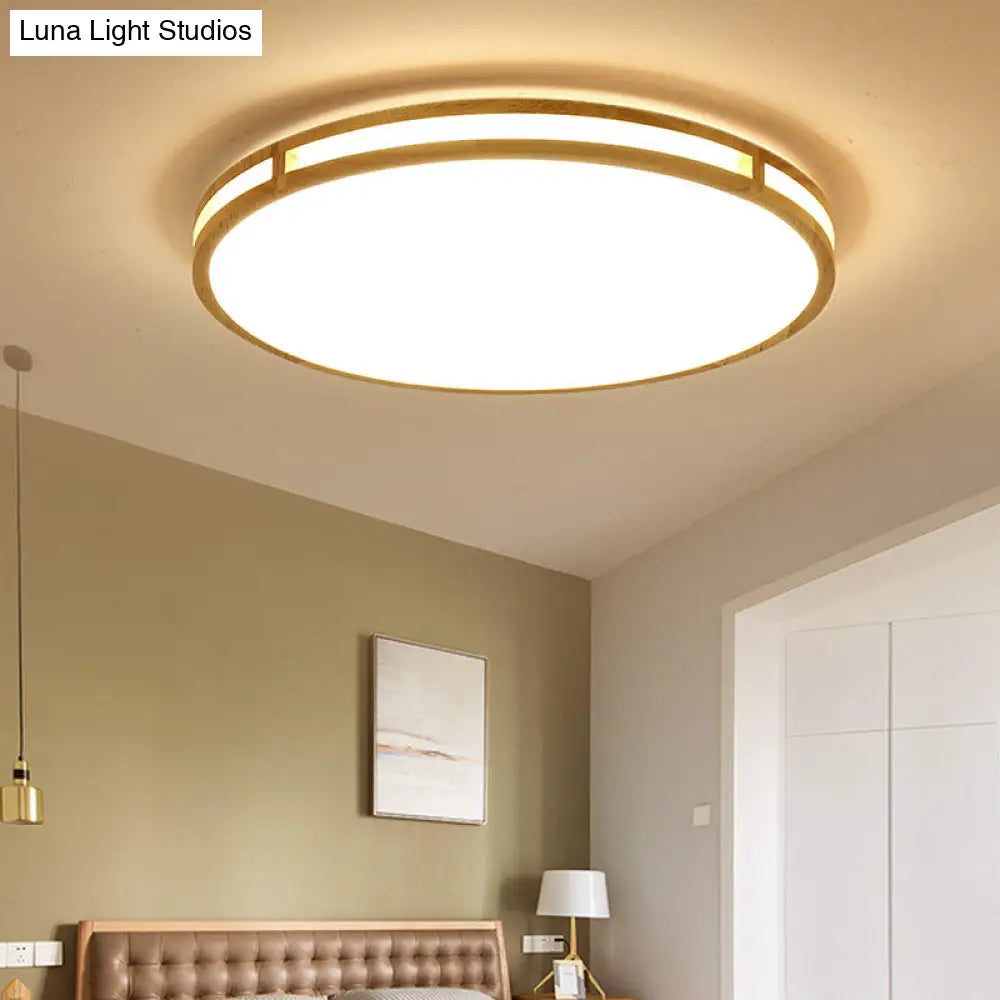 DecorBites™ DecorBites™ Contemporary Wood Beige LED Flush Mount Lamp - 14"/16"/19.5" Dia Circle with Acrylic Diffuser