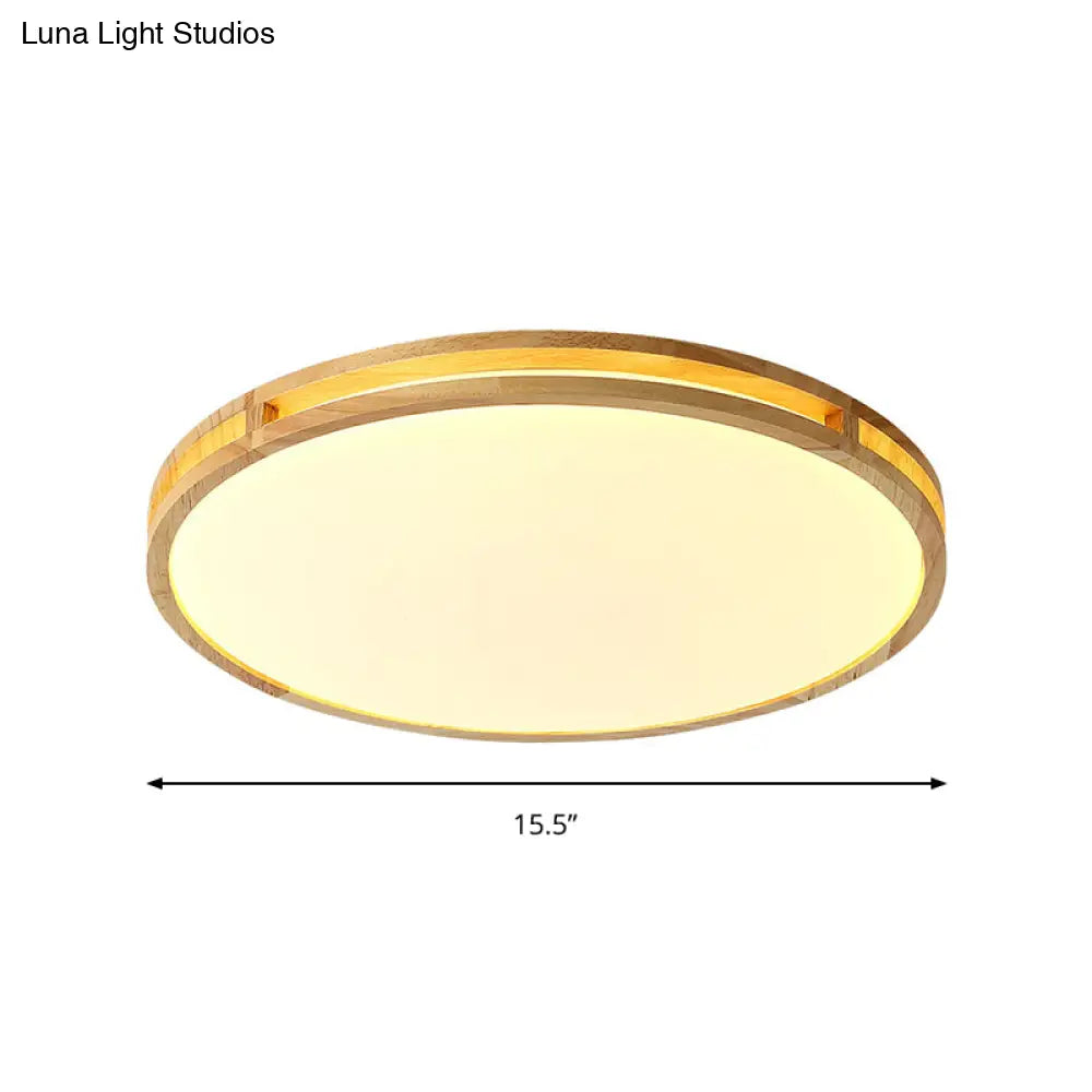DecorBites™ DecorBites™ Contemporary Wood Beige LED Flush Mount Lamp - 14"/16"/19.5" Dia Circle with Acrylic Diffuser