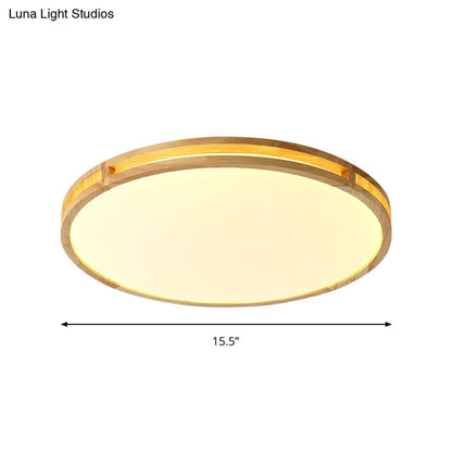 DecorBites™ DecorBites™ Contemporary Wood Beige LED Flush Mount Lamp - 14"/16"/19.5" Dia Circle with Acrylic Diffuser