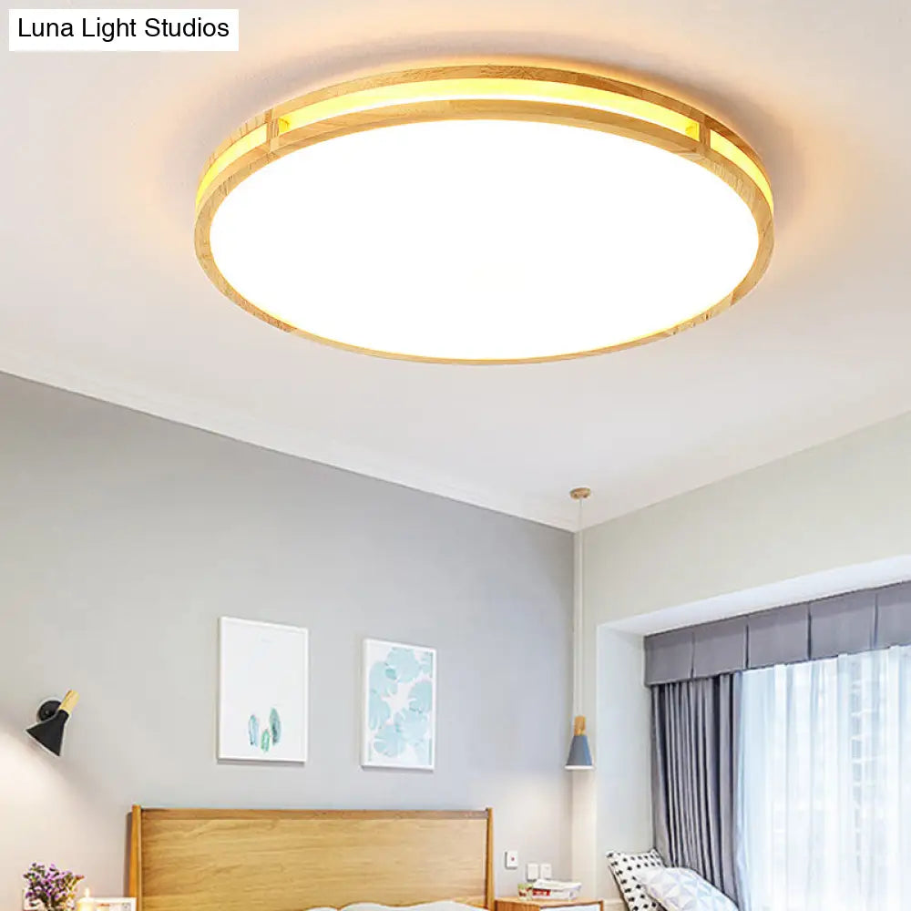 DecorBites™ DecorBites™ Contemporary Wood Beige LED Flush Mount Lamp - 14"/16"/19.5" Dia Circle with Acrylic Diffuser