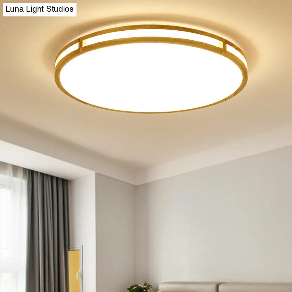 DecorBites™ DecorBites™ Contemporary Wood Beige LED Flush Mount Lamp - 14"/16"/19.5" Dia Circle with Acrylic Diffuser