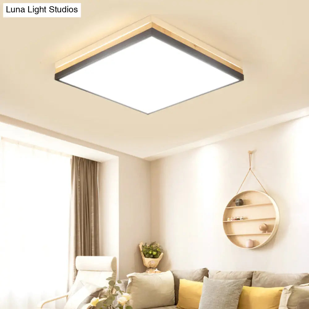 Lámpara de techo LED DecorBites™ contemporánea de madera negra - Diseño cuadrado ancho (16"/19.5"/23.5"), opciones de luz blanca/cálida/natural