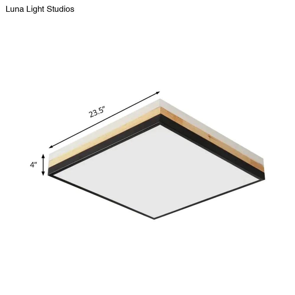 Lámpara de techo LED DecorBites™ contemporánea de madera negra - Diseño cuadrado ancho (16"/19.5"/23.5"), opciones de luz blanca/cálida/natural