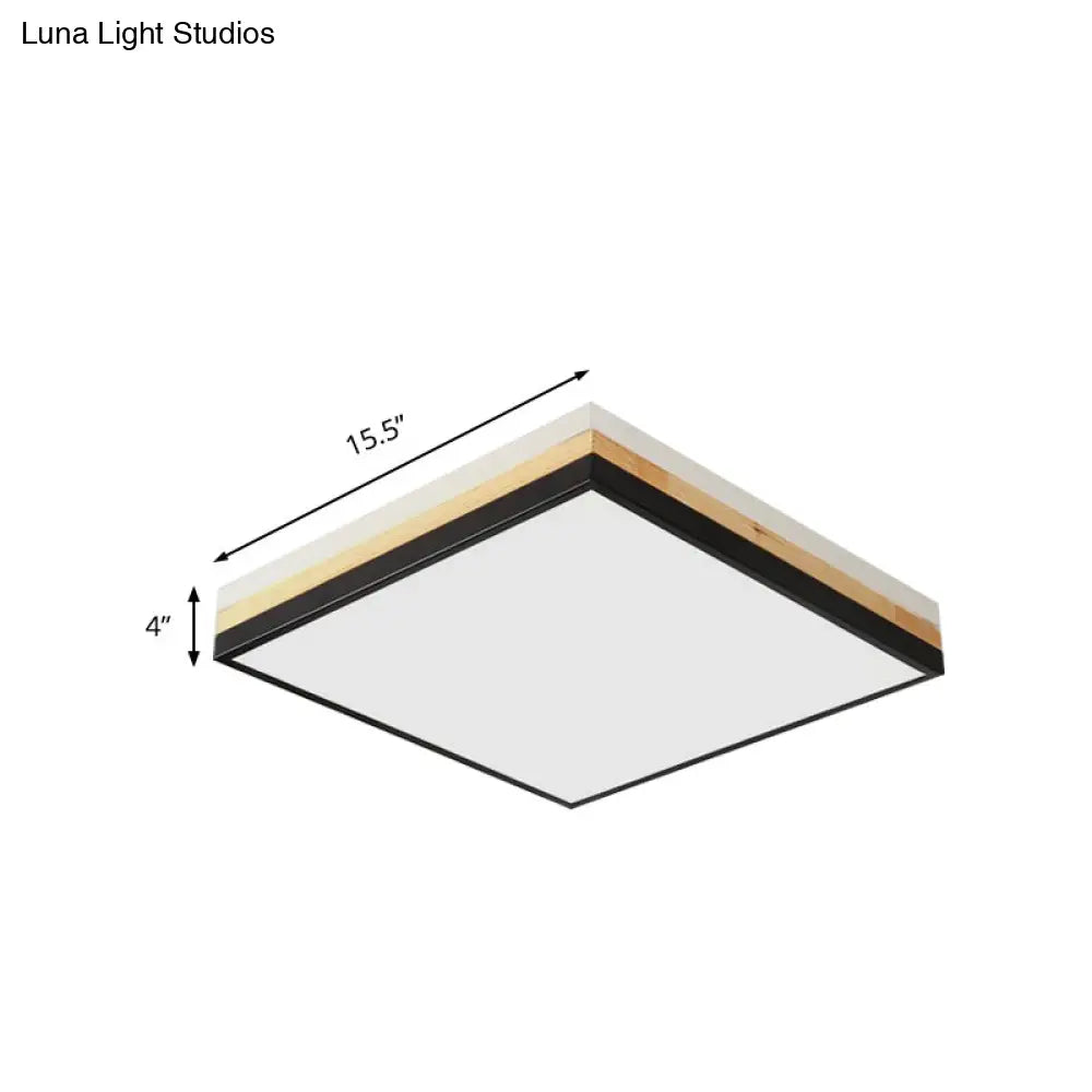 Lámpara de techo LED DecorBites™ contemporánea de madera negra - Diseño cuadrado ancho (16"/19.5"/23.5"), opciones de luz blanca/cálida/natural