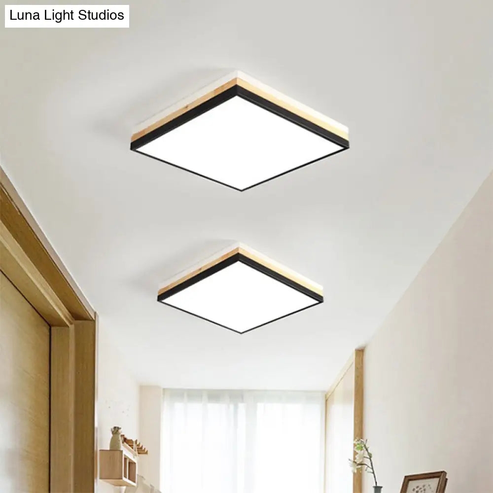 Lámpara de techo LED DecorBites™ contemporánea de madera negra - Diseño cuadrado ancho (16"/19.5"/23.5"), opciones de luz blanca/cálida/natural