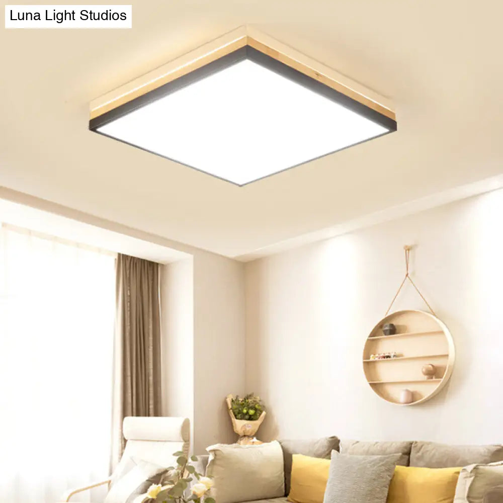 Lámpara de techo LED DecorBites™ contemporánea de madera negra - Diseño cuadrado ancho (16"/19.5"/23.5"), opciones de luz blanca/cálida/natural