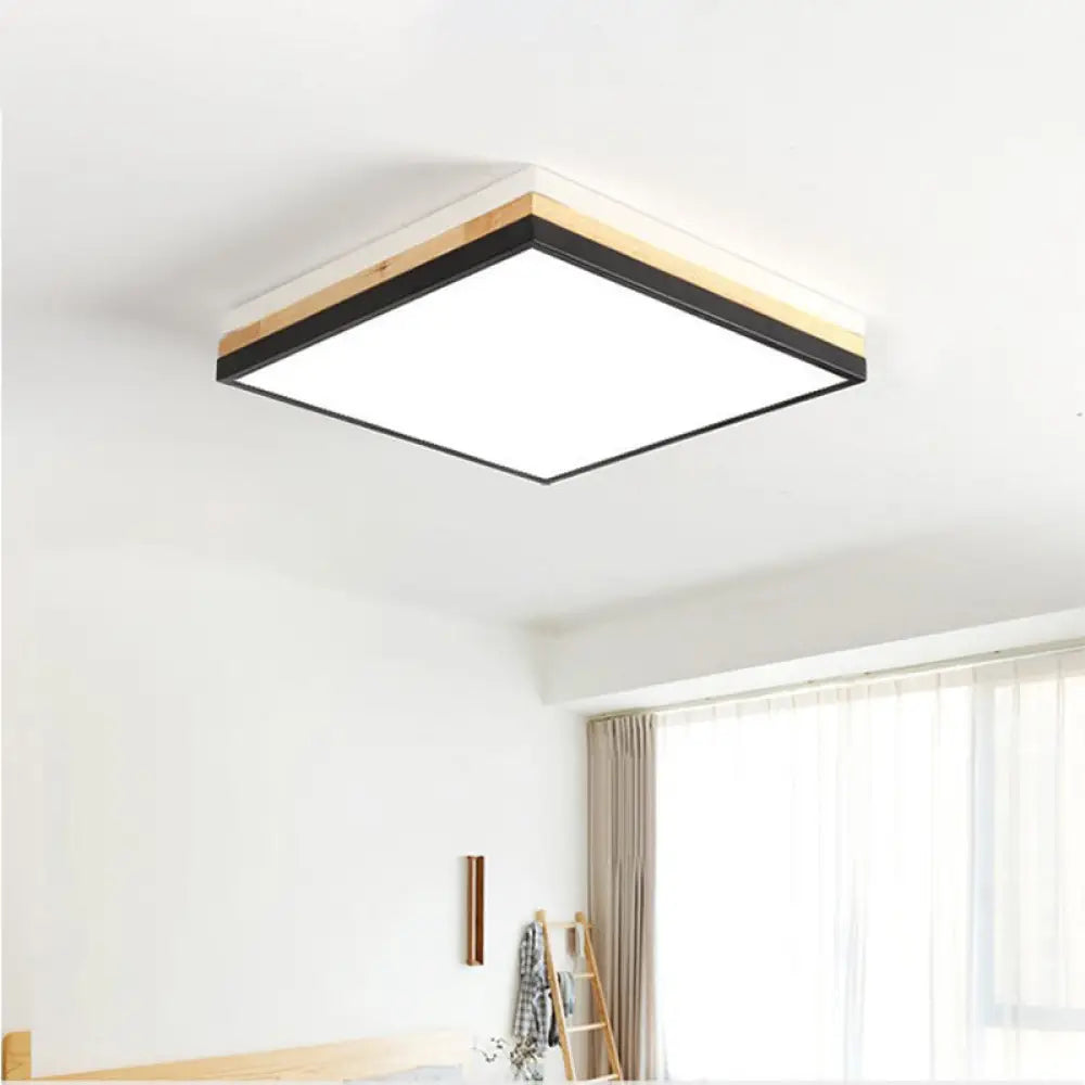 Lámpara de techo LED DecorBites™ contemporánea de madera negra - Diseño cuadrado ancho (16"/19.5"/23.5"), opciones de luz blanca/cálida/natural