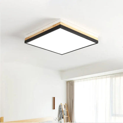 Lámpara de techo LED DecorBites™ contemporánea de madera negra - Diseño cuadrado ancho (16"/19.5"/23.5"), opciones de luz blanca/cálida/natural