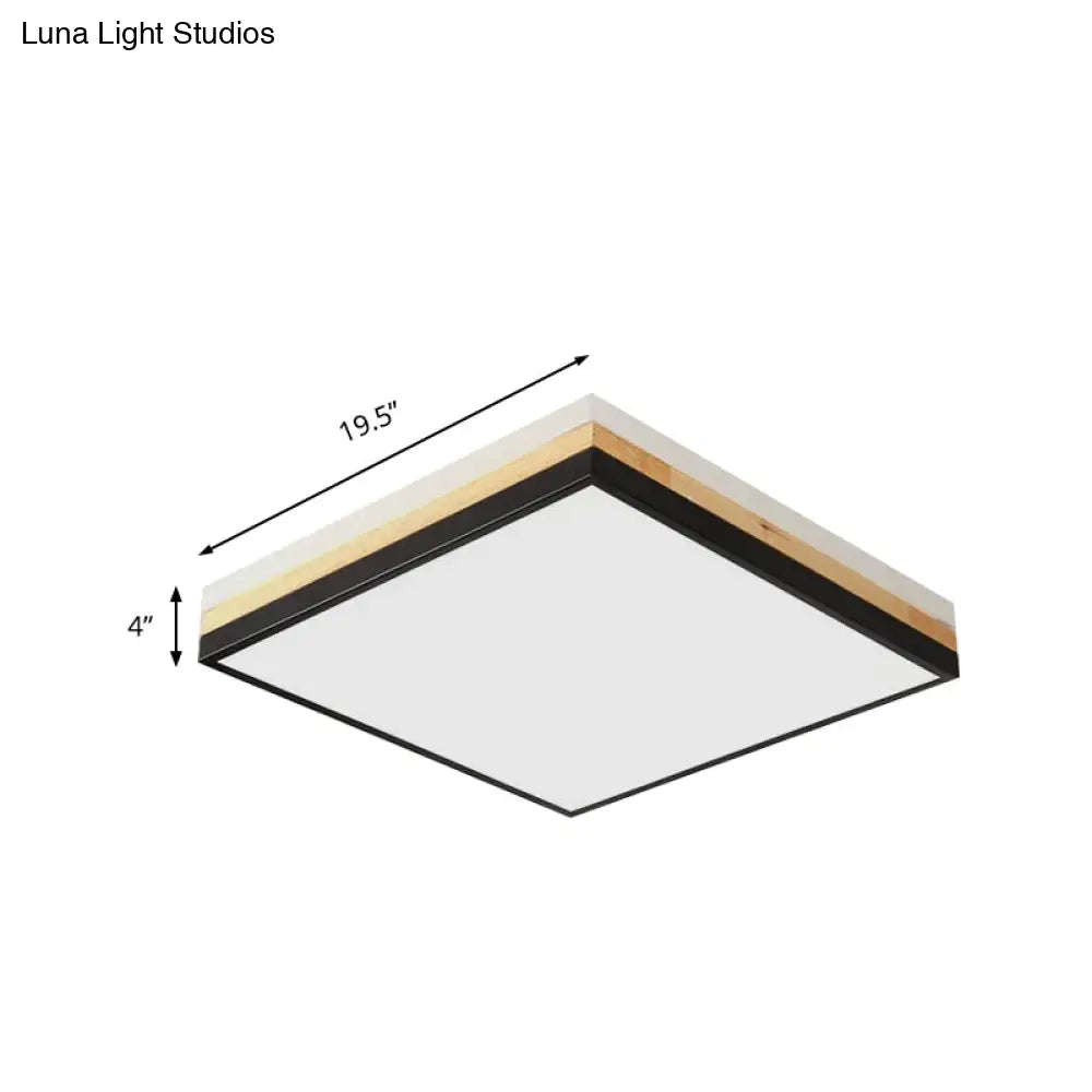 Lámpara de techo LED DecorBites™ contemporánea de madera negra - Diseño cuadrado ancho (16"/19.5"/23.5"), opciones de luz blanca/cálida/natural