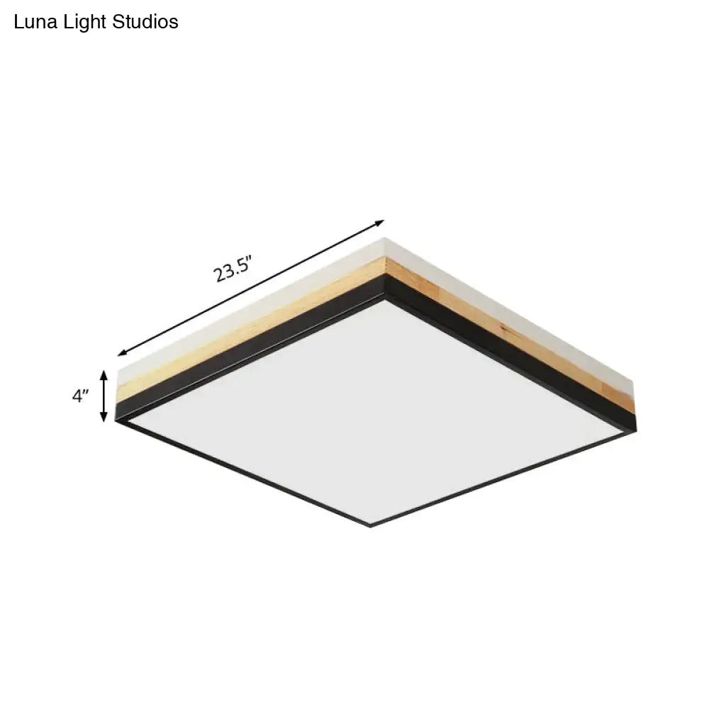 Lámpara de techo LED DecorBites™ contemporánea de madera negra - Diseño cuadrado ancho (16"/19.5"/23.5"), opciones de luz blanca/cálida/natural