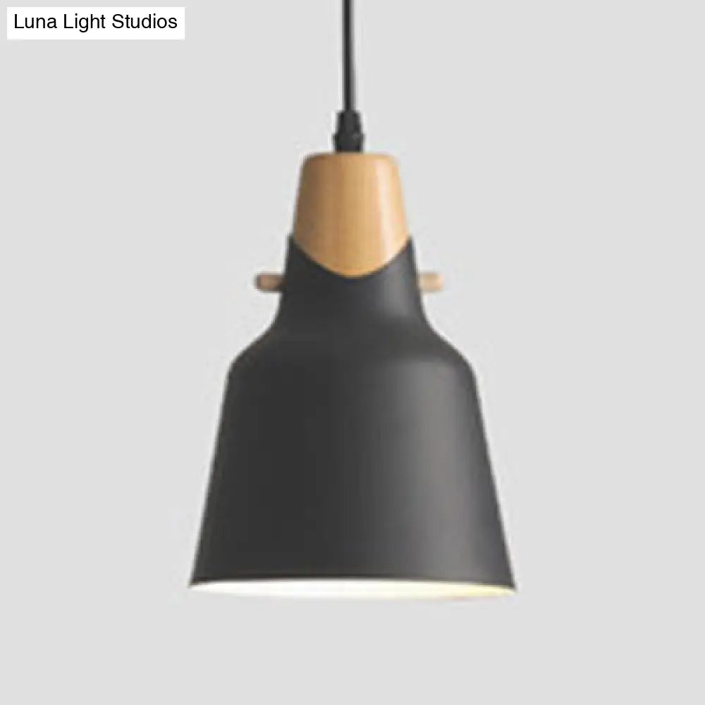 Contemporary Wood Finish Hanging Light Fixture with Metal Shade - Ideal for Dining Table