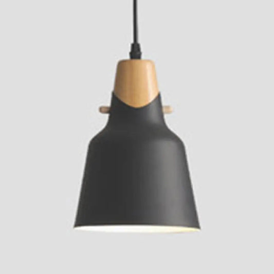 Contemporary Wood Finish Hanging Light Fixture with Metal Shade - Ideal for Dining Table