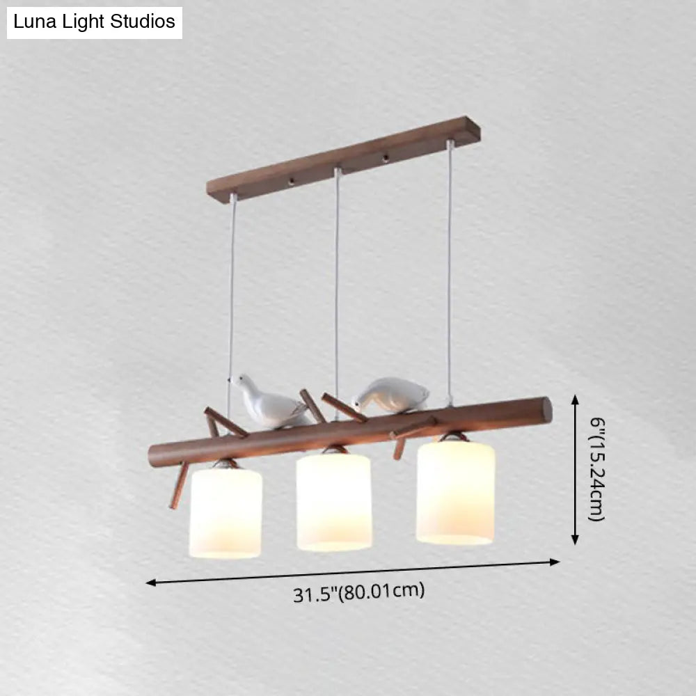 ديكوربايتس™ - مصباح جزيرة خشبي معاصر بتصميم كسارة البندق وأغطية زجاجية أسطوانية - مجموعة من 3 مصابيح