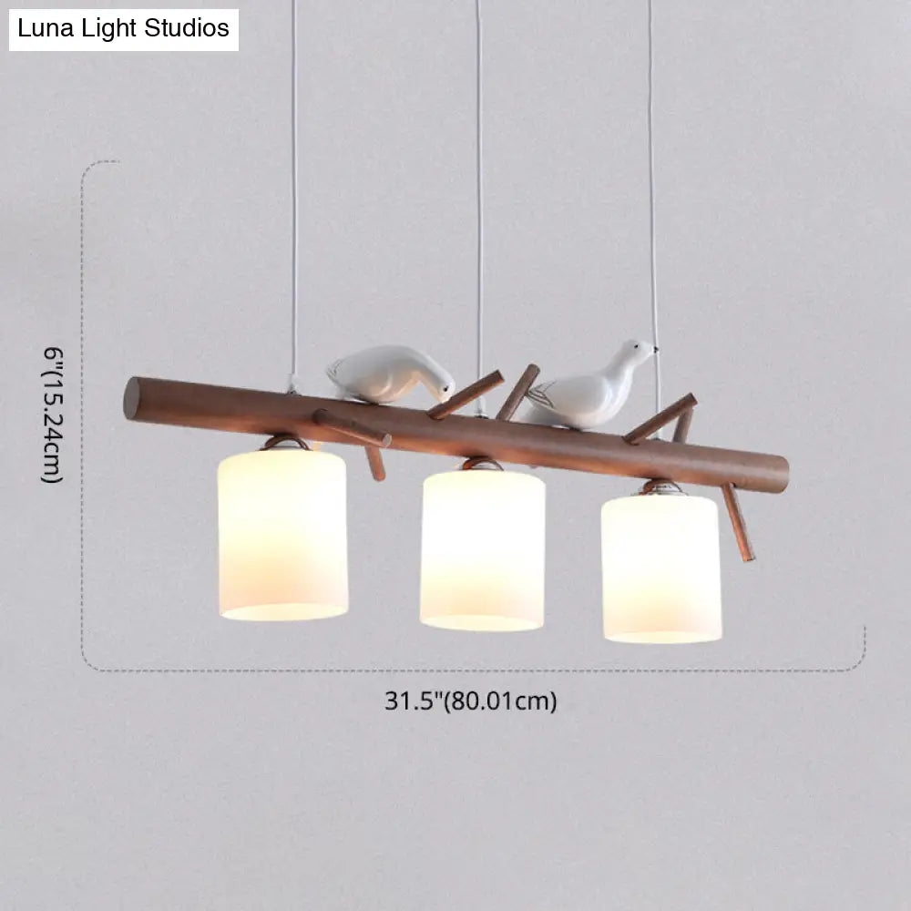 ديكوربايتس™ - مصباح جزيرة خشبي معاصر بتصميم كسارة البندق وأغطية زجاجية أسطوانية - مجموعة من 3 مصابيح
