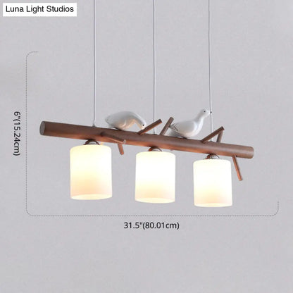 ديكوربايتس™ - مصباح جزيرة خشبي معاصر بتصميم كسارة البندق وأغطية زجاجية أسطوانية - مجموعة من 3 مصابيح