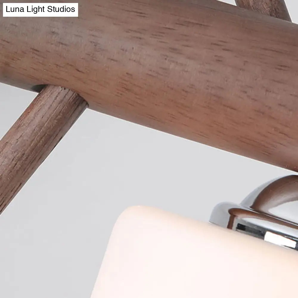 ديكوربايتس™ - مصباح جزيرة خشبي معاصر بتصميم كسارة البندق وأغطية زجاجية أسطوانية - مجموعة من 3 مصابيح