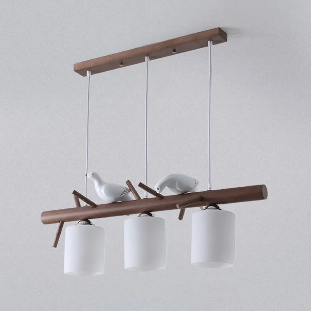 ديكوربايتس™ - مصباح جزيرة خشبي معاصر بتصميم كسارة البندق وأغطية زجاجية أسطوانية - مجموعة من 3 مصابيح