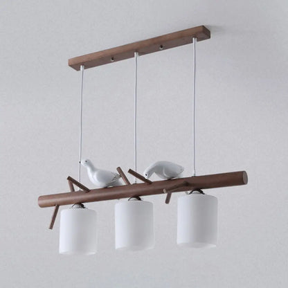 ديكوربايتس™ - مصباح جزيرة خشبي معاصر بتصميم كسارة البندق وأغطية زجاجية أسطوانية - مجموعة من 3 مصابيح