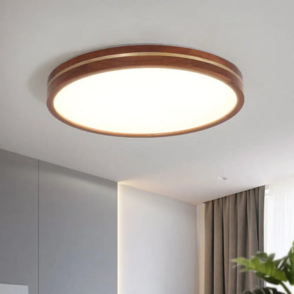 DecorBites™ DecorBites™ Contemporary Wood LED Flush Mount Ceiling Lamp with Inner Acrylic Shade - Brown - 3 Sizes Available