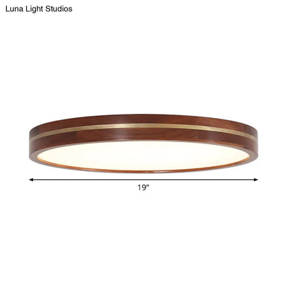 DecorBites™ DecorBites™ Contemporary Wood LED Flush Mount Ceiling Lamp with Inner Acrylic Shade - Brown - 3 Sizes Available