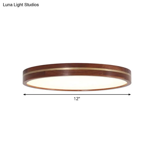 DecorBites™ DecorBites™ Contemporary Wood LED Flush Mount Ceiling Lamp with Inner Acrylic Shade - Brown - 3 Sizes Available