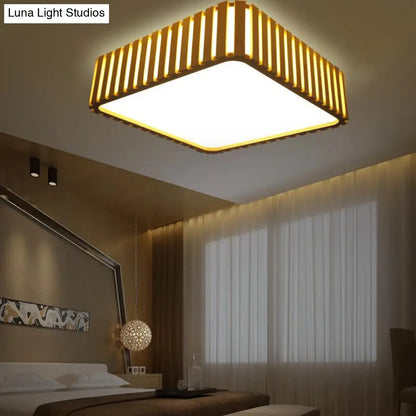 DecorBites™ DecorBites™ Contemporary Wood LED Flush Mount Ceiling Light Fixture - Bamboo Square Design