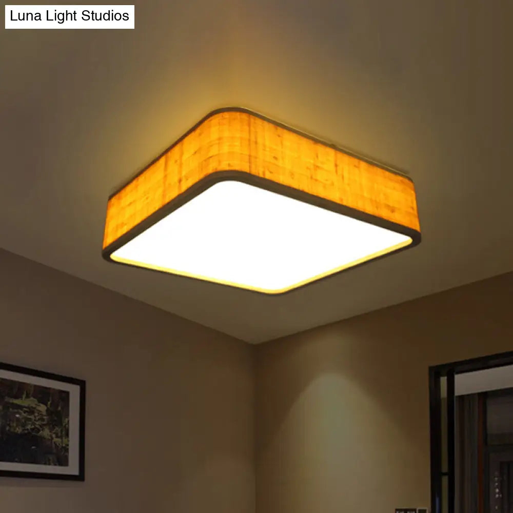 DecorBites™ DecorBites™ Contemporary Wood LED Flush Mount Ceiling Light Fixture - Bamboo Square Design