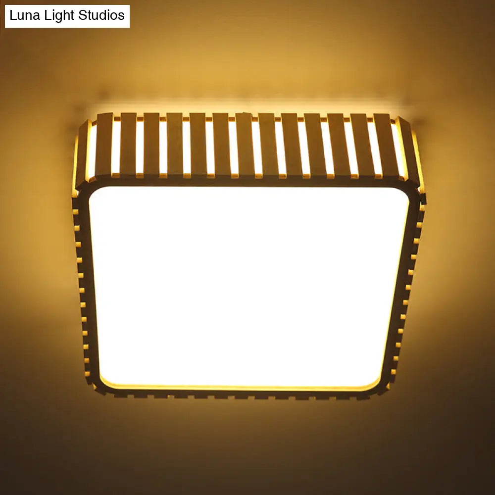DecorBites™ DecorBites™ Contemporary Wood LED Flush Mount Ceiling Light Fixture - Bamboo Square Design