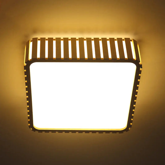 DecorBites™ DecorBites™ Contemporary Wood LED Flush Mount Ceiling Light Fixture - Bamboo Square Design