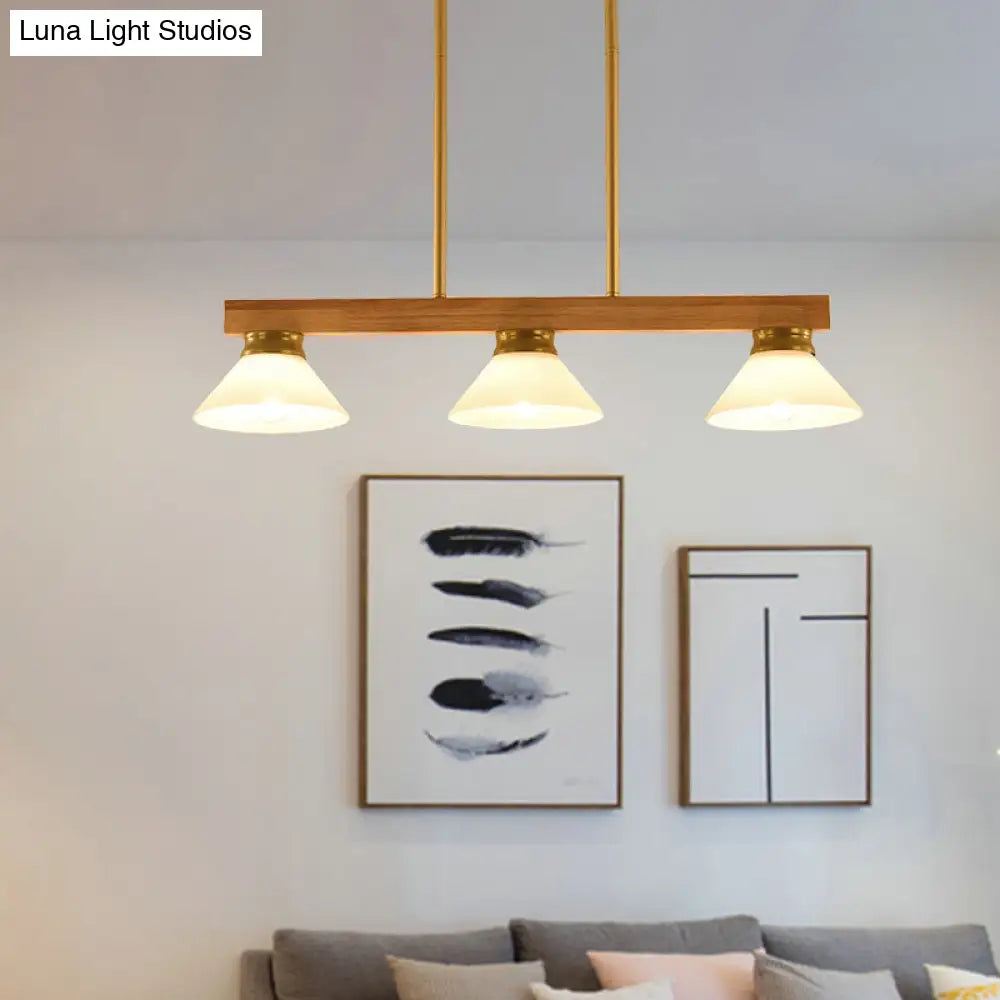 Lámpara de techo lineal contemporánea de madera DecorBites™ para isla de comedor - Kit de lámpara colgante de 3 luces con varilla dorada/negra