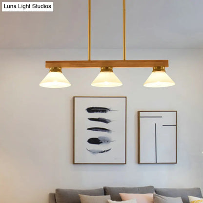 Lámpara de techo lineal contemporánea de madera DecorBites™ para isla de comedor - Kit de lámpara colgante de 3 luces con varilla dorada/negra