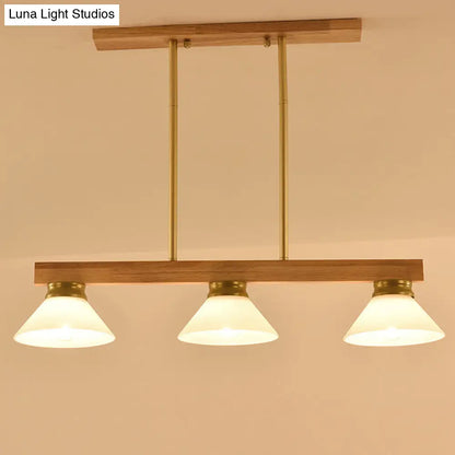 Lámpara de techo lineal contemporánea de madera DecorBites™ para isla de comedor - Kit de lámpara colgante de 3 luces con varilla dorada/negra