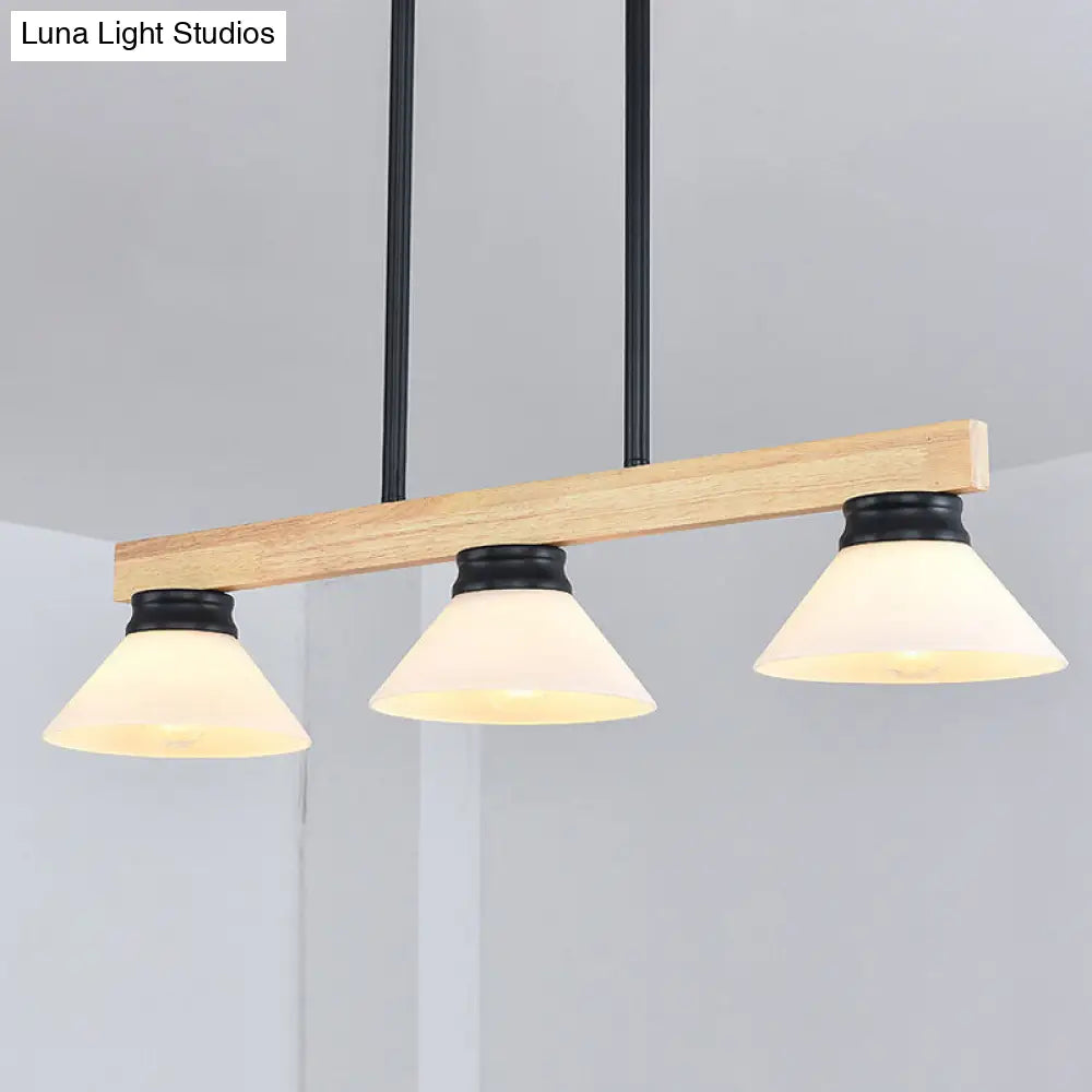 Lámpara de techo lineal contemporánea de madera DecorBites™ para isla de comedor - Kit de lámpara colgante de 3 luces con varilla dorada/negra